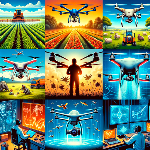 Illustrate agricultural drones spraying crops